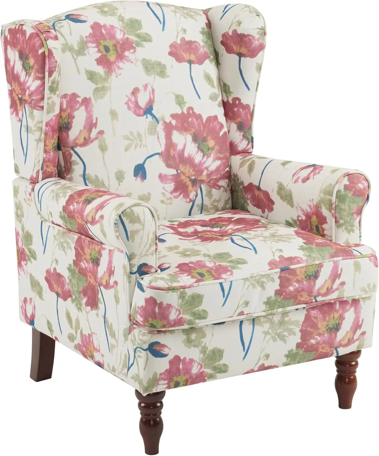 Floral Accent Chair,High Back Upholstered Armchair with Solid Legs,Leisure Single Sofa Chair for Living Room,Bedroom,Home Office