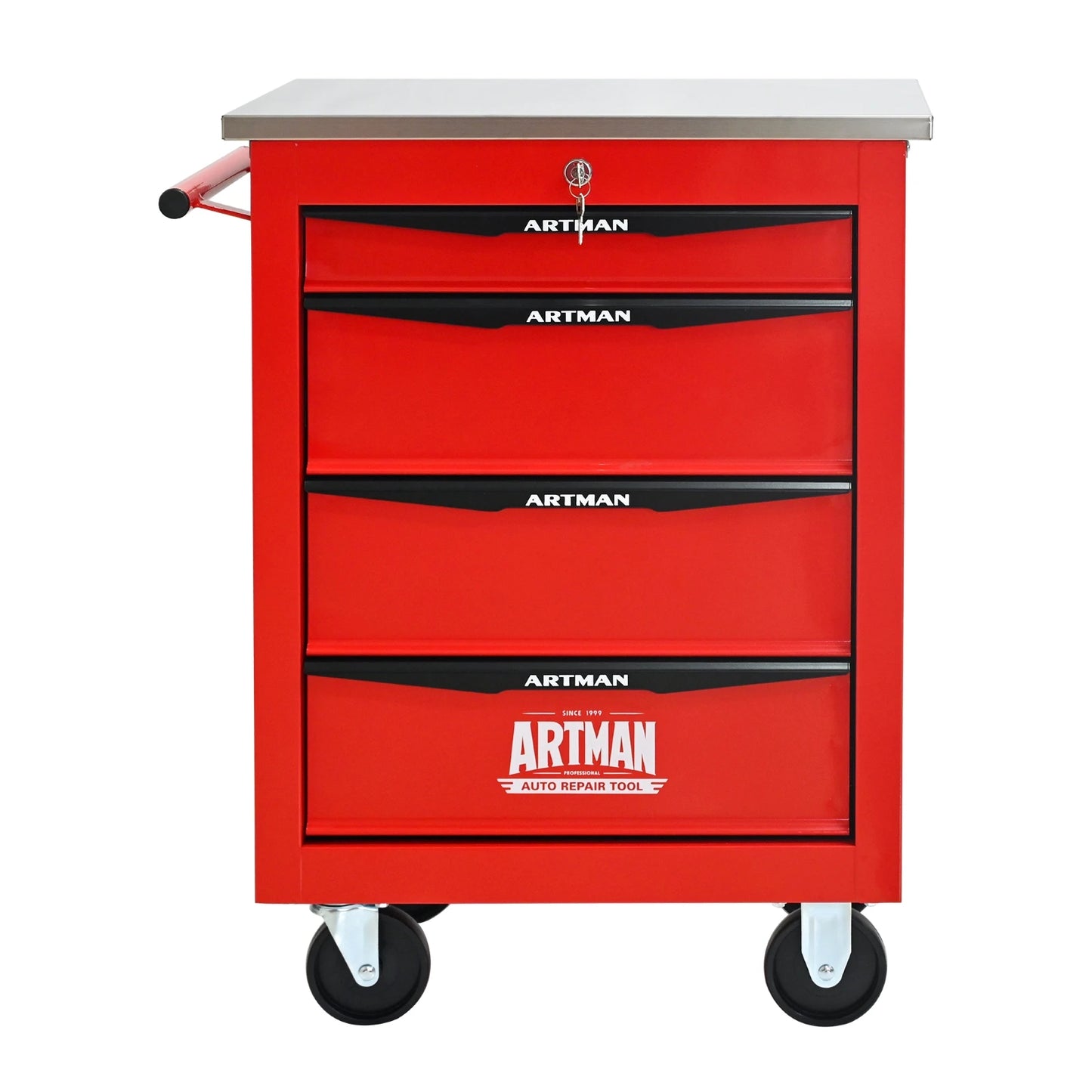 4-drawer wheeled toolbox trolley, tool cabinet, tool storage cabinet with lock and key, suitable for workshops, garages,blue