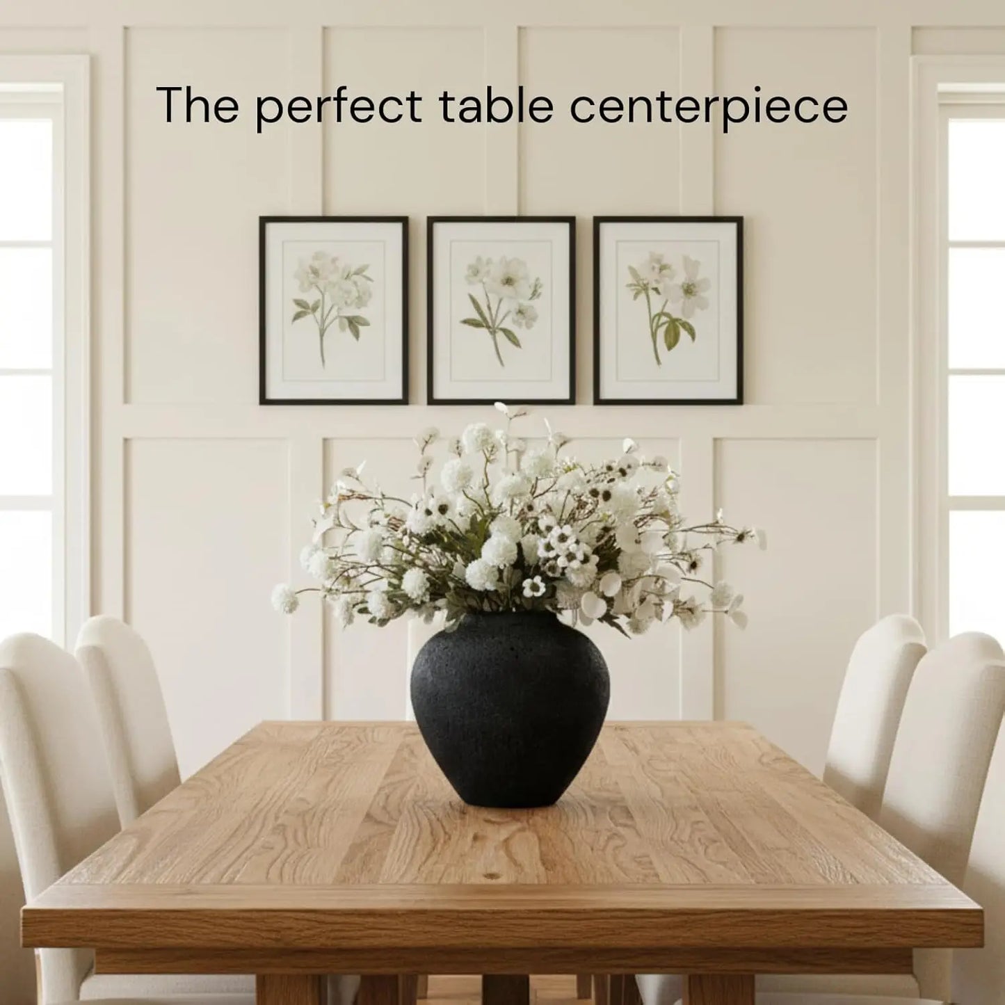 Large Black Round Vase with Pottery Look for Home Decor, Rustic Modern Farmhouse Centerpiece, Earthy Textured Table Decor