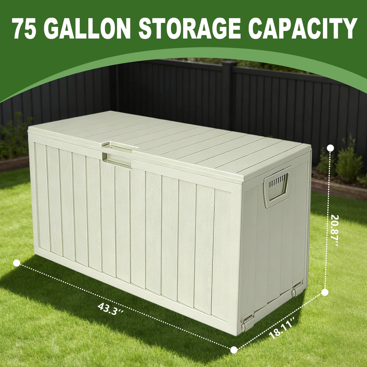 75 Gallon Heavy-Duty Waterproof Outdoor Storage Box with Flip-Top Lid & Large Deck Box Suitable for Pool Accessories, Tool Chest