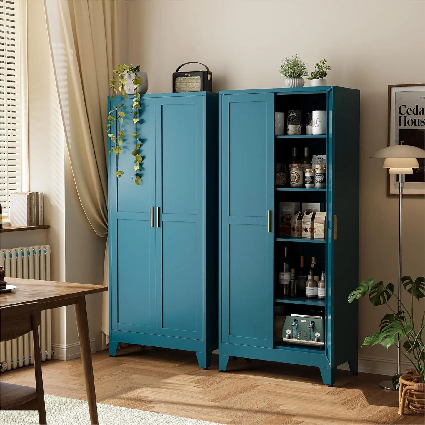 71" Classic Pantry Cabinet in Brown, 5-Tier Storage with Adjustable Shelves, Wood-Tone Cupboard for Kitchen, Office, Customized