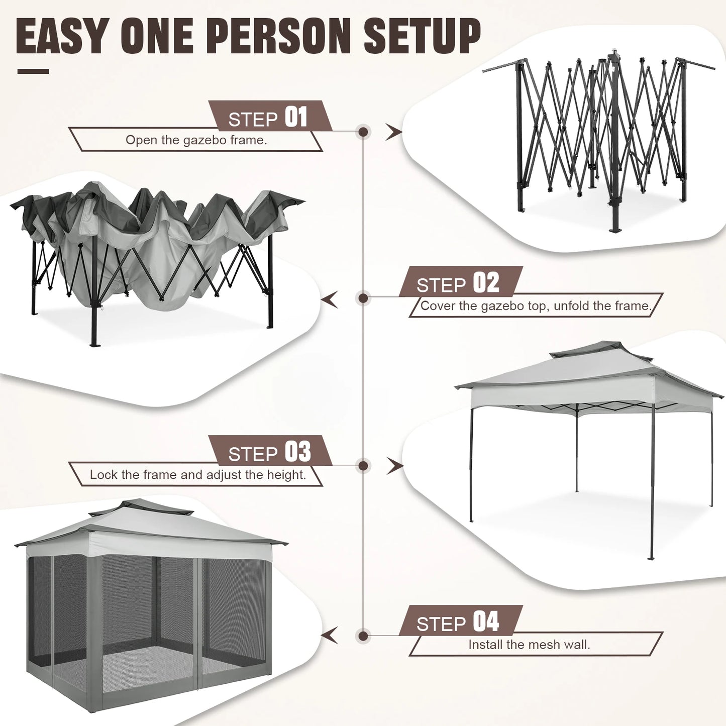 11x11ft Pop Up Gazebo Pavilion With Mosquito Netting Outdoor Canopy Tent With Carry Bag Gazebo For Garden Backyard Lawn Patio