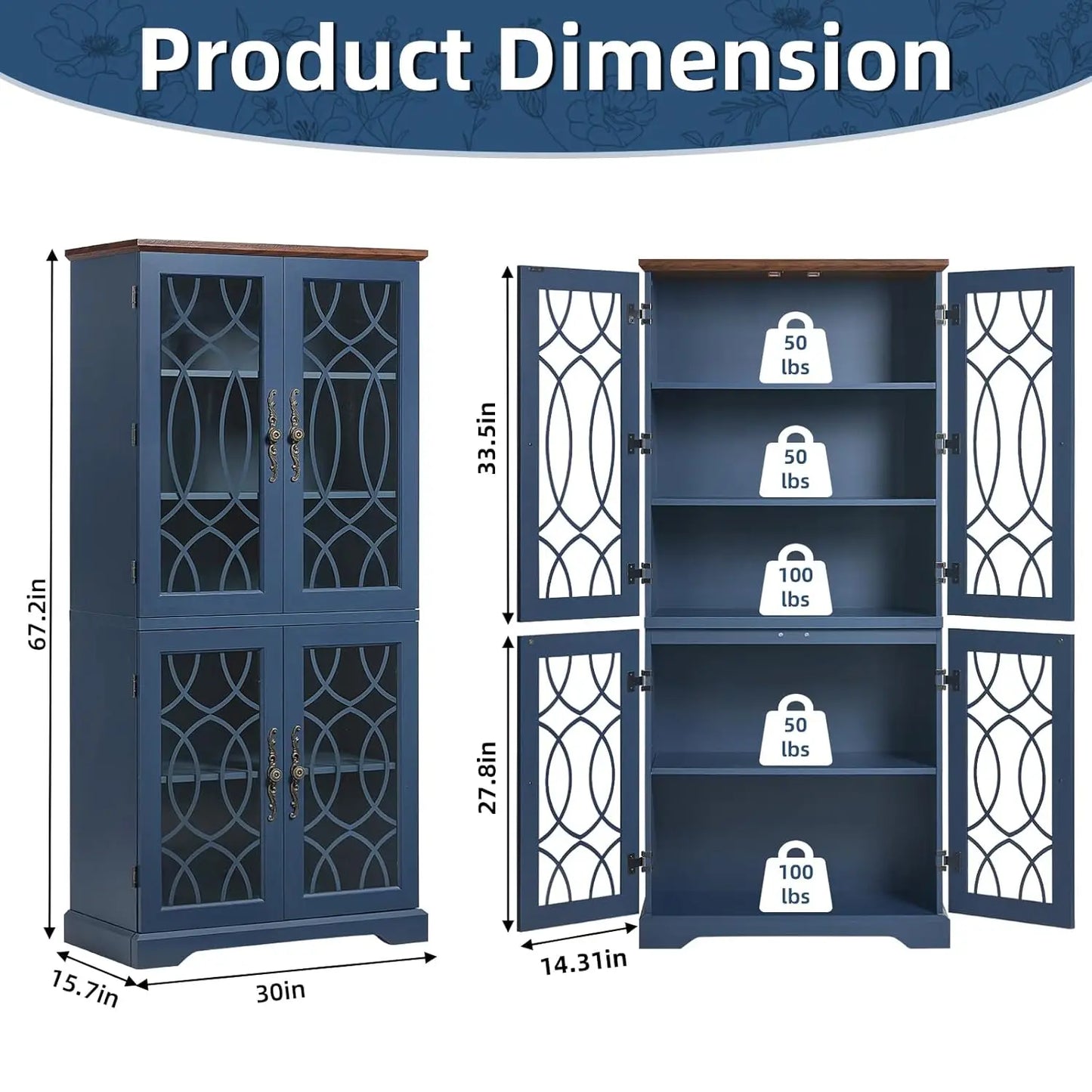 Vintage Wood Pantry Cabinet Set of 2 67 Inch Tall Kitchen Storage with Glass Doors And Adjustable Shelves Customizable