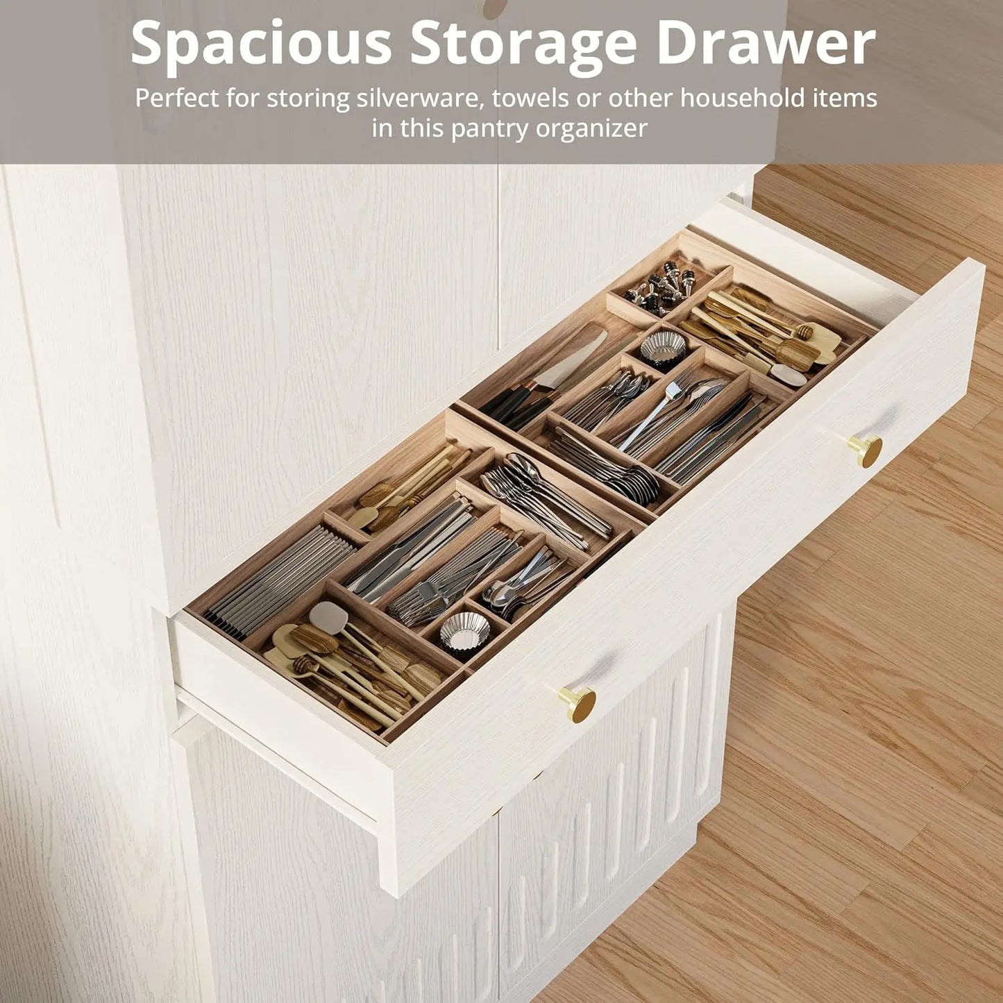 72”Tall Kitchen Pantry Cabinet, Farmhouse Pantry with 2 Pull Doors and Drawer Organizing Board Storage for Home, Customized