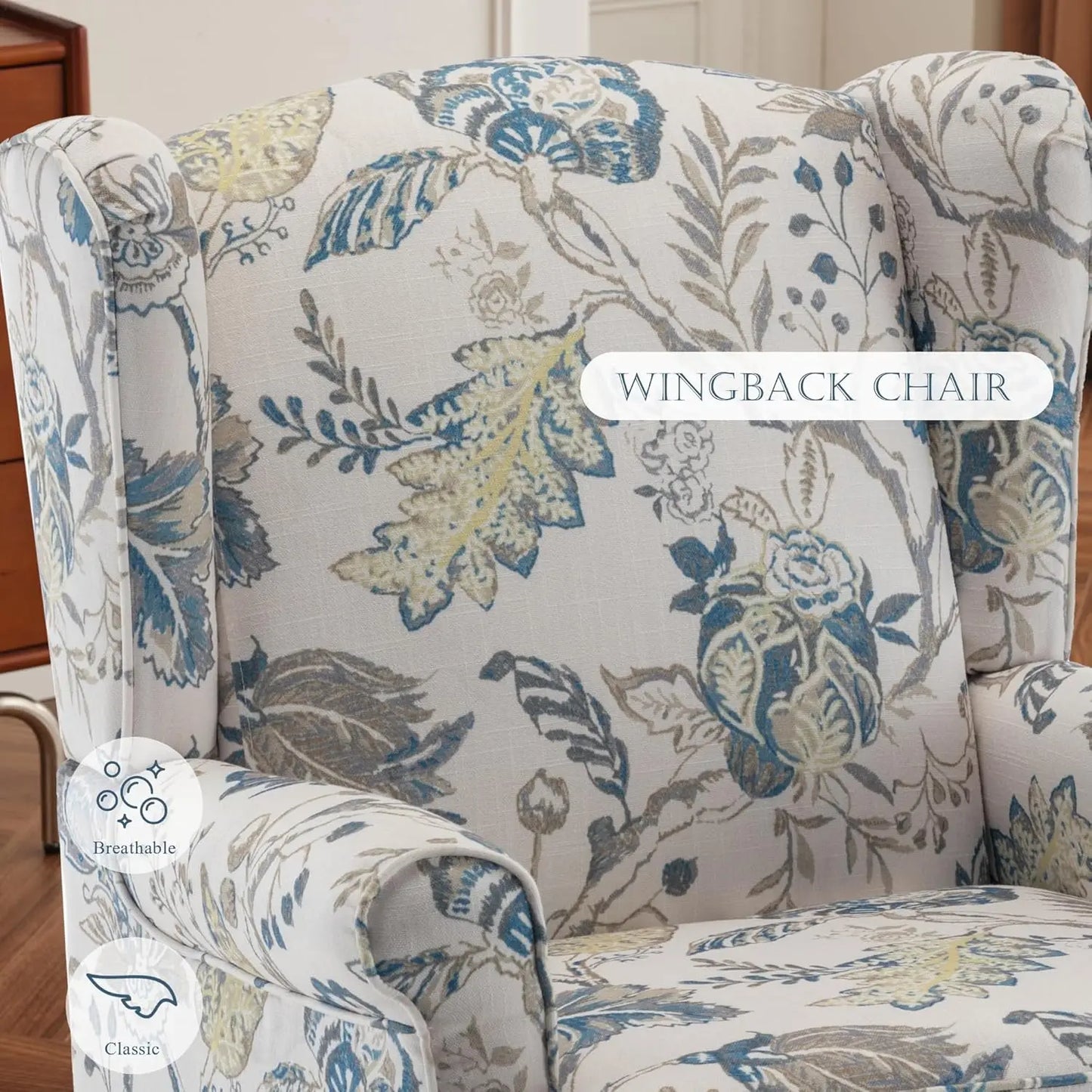 Floral Accent Chair,High Back Upholstered Armchair with Solid Legs,Leisure Single Sofa Chair for Living Room,Bedroom,Home Office