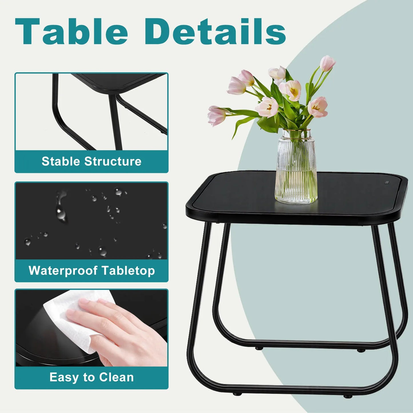 JHK 3 Piece Patio Rocking Furniture Set with Table Outdoor Metal Frame Lumbar Support Mesh Backrest Sectional Balcony Sets