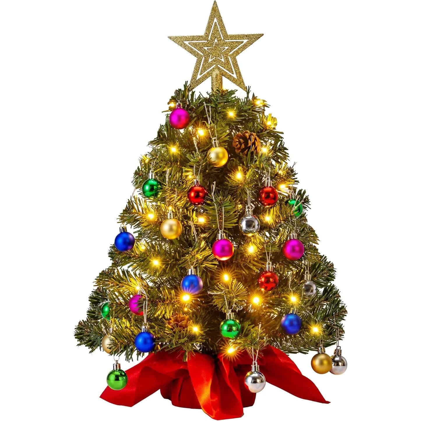 JOYFY 24"/2FT Prelit Tabletop Christmas Tree with Warm Lights Pine Cones for Best Holiday Season Christmas Decoration