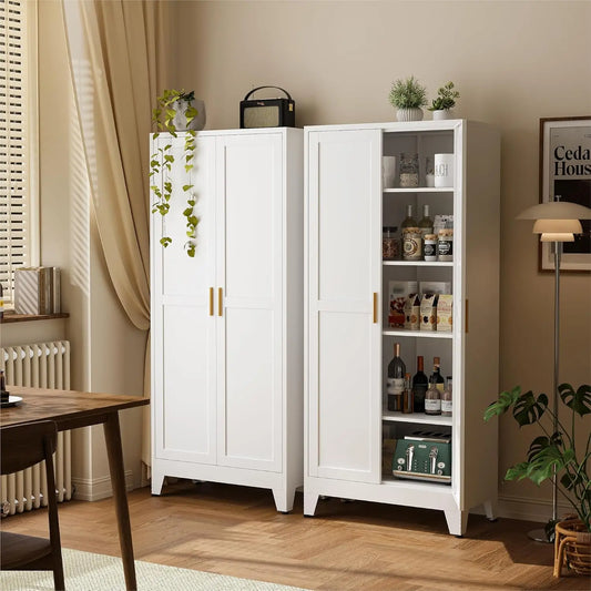 71" Classic Pantry Cabinet in Brown, 5-Tier Storage with Adjustable Shelves, Wood-Tone Cupboard for Kitchen, Office, Customized