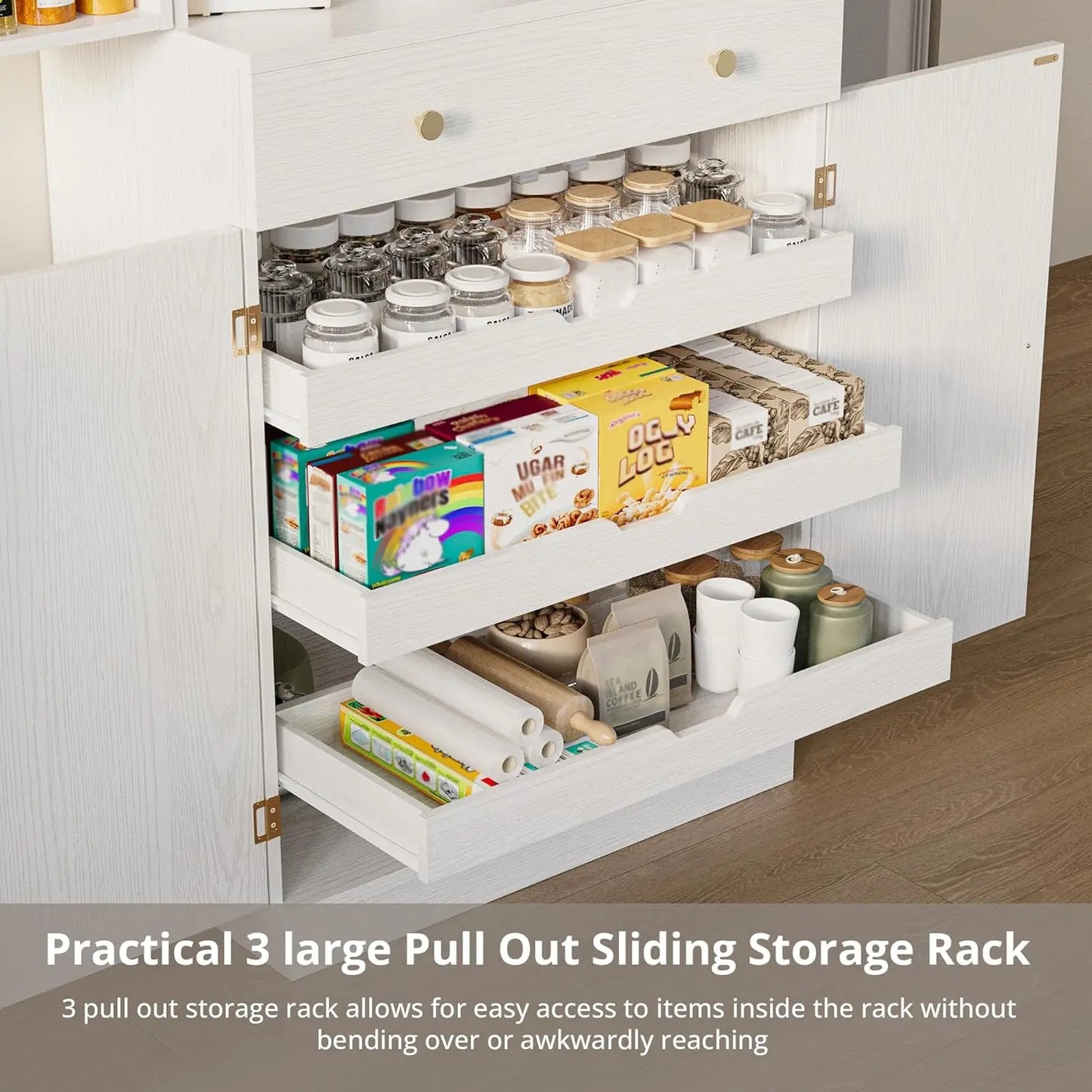 72”Tall Kitchen Pantry Cabinet, Farmhouse Pantry with 2 Pull Doors and Drawer Organizing Board Storage for Home, Customized