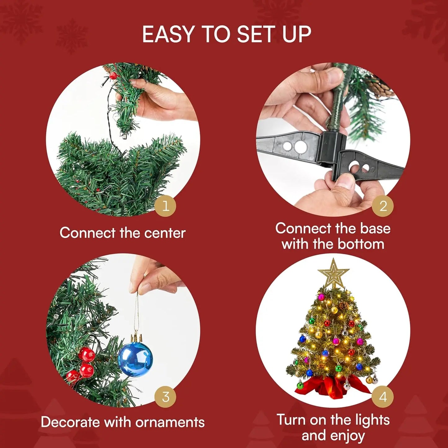 JOYFY 24"/2FT Prelit Tabletop Christmas Tree with Warm Lights Pine Cones for Best Holiday Season Christmas Decoration