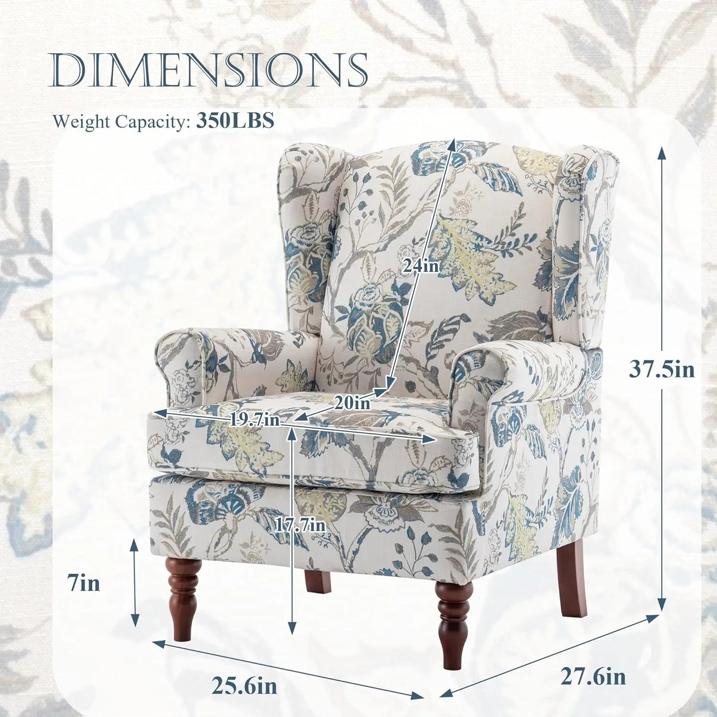 Floral Accent Chair,High Back Upholstered Armchair with Solid Legs,Leisure Single Sofa Chair for Living Room,Bedroom,Home Office