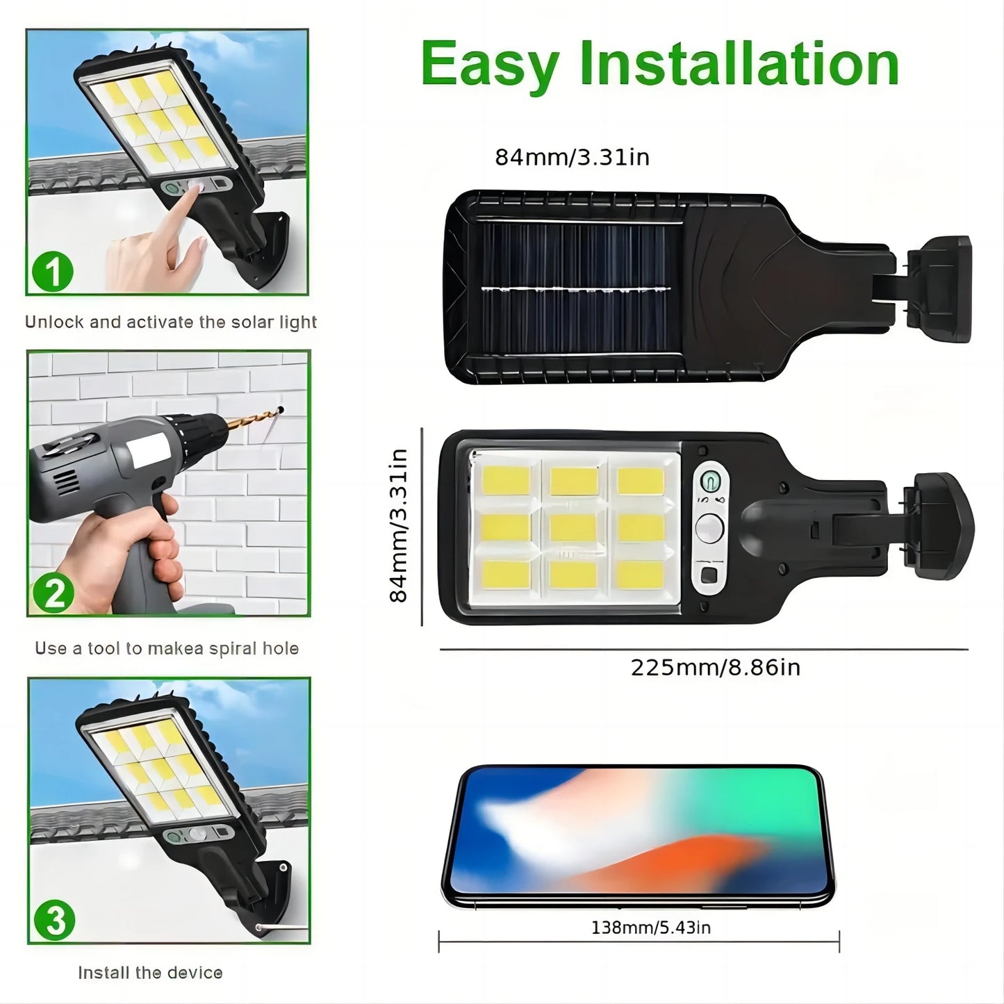 1/2/4-Pack Solar Street Lights, 108 COB LED Outdoor Wall Lights with Remote Control and Motion Sensor, Adjustable 3 Modes, Suita