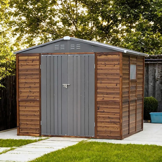 8x6 FT Outdoor Wood Storage Shed, Garden Tool Shed with Windows, Outside Storage Shed Waterproof for Backyard, Customized