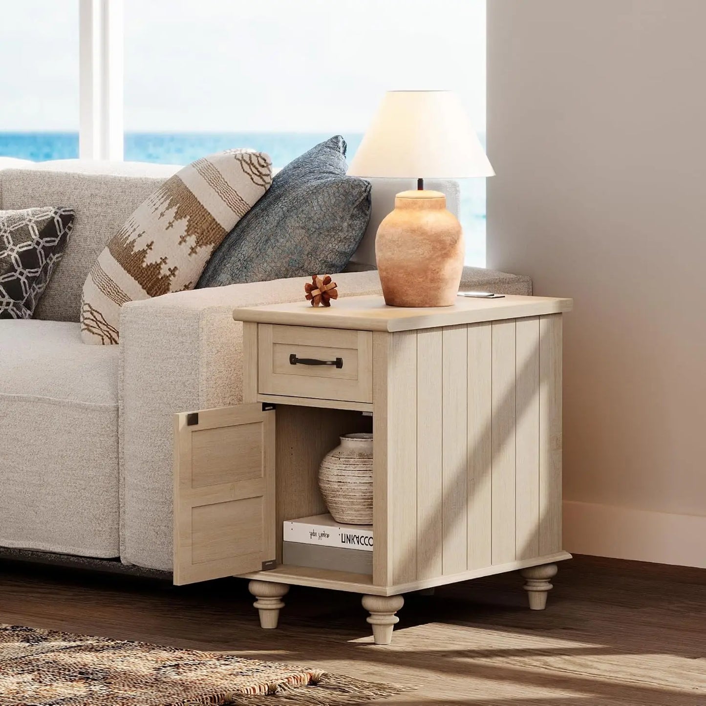 Tall Nightstands with Charging Station Set of 2, Wooden Night Stand with Drawer & Cabinet, Elegant Bedside Table, Customized