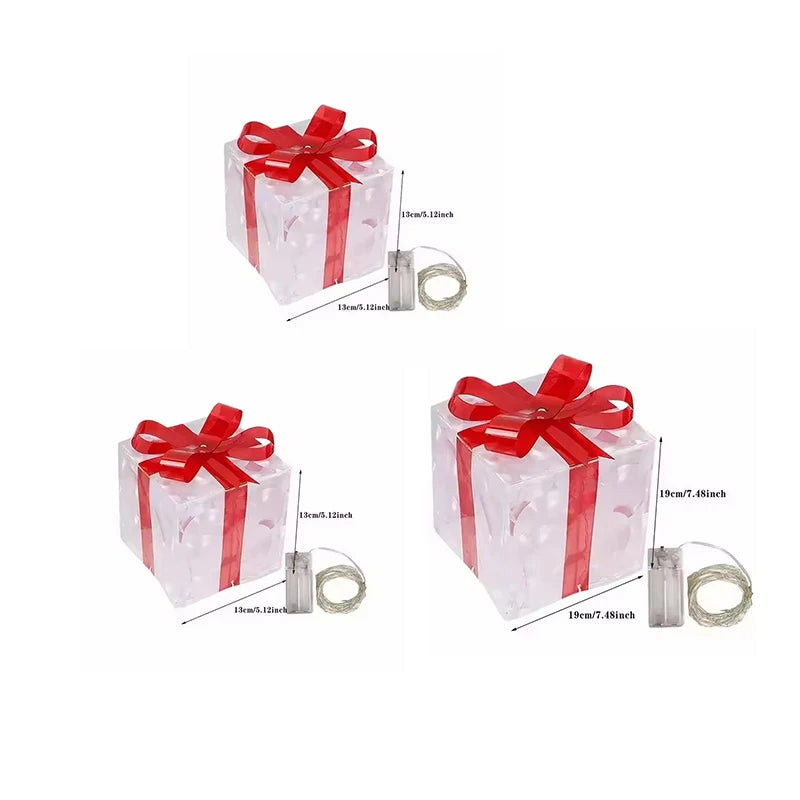 Christmas Glowing Gifts Box Decoration Ornament With Bow Lighting Box Outdoor Light Lighting Xmas New Year 2024 Home Yard Decor