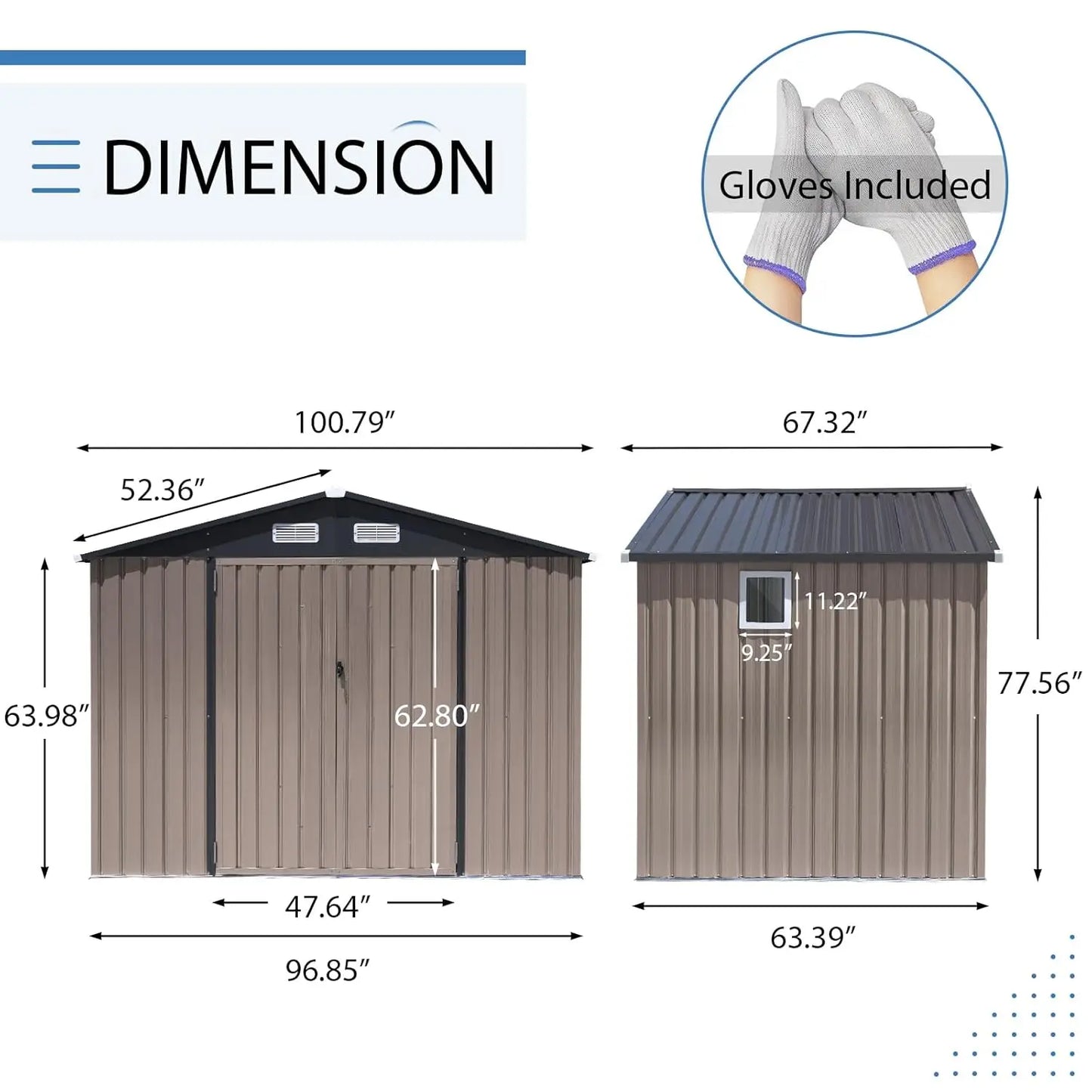 8'x6' Outdoor Storage Shed, Galvanized Metal Steel Garden Shed with Upgrade Window, Double Door W/Lock, Bike, Customized