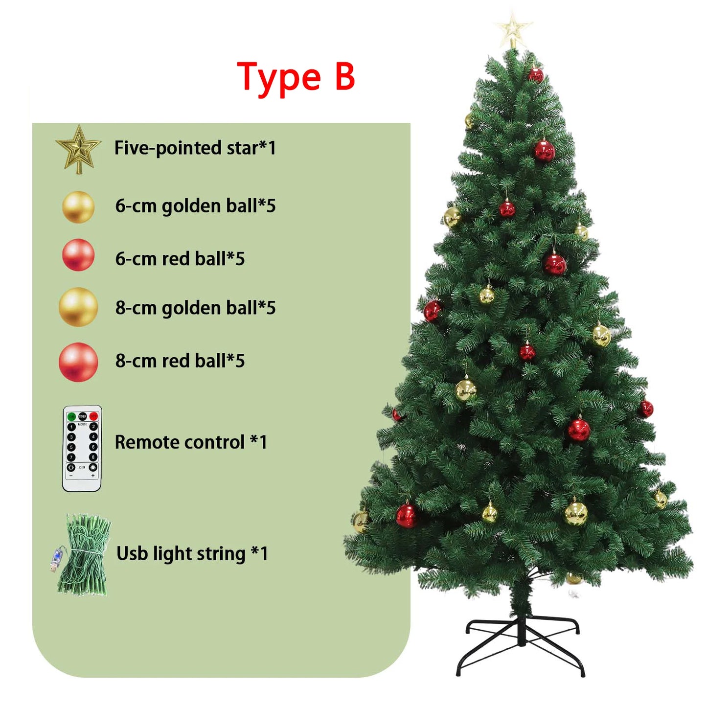 6-7ft Christmas Tree, Artificial Hinged Xmas Tree With LED Lights, 8 Lighting Modes for Home Christmas Decoration