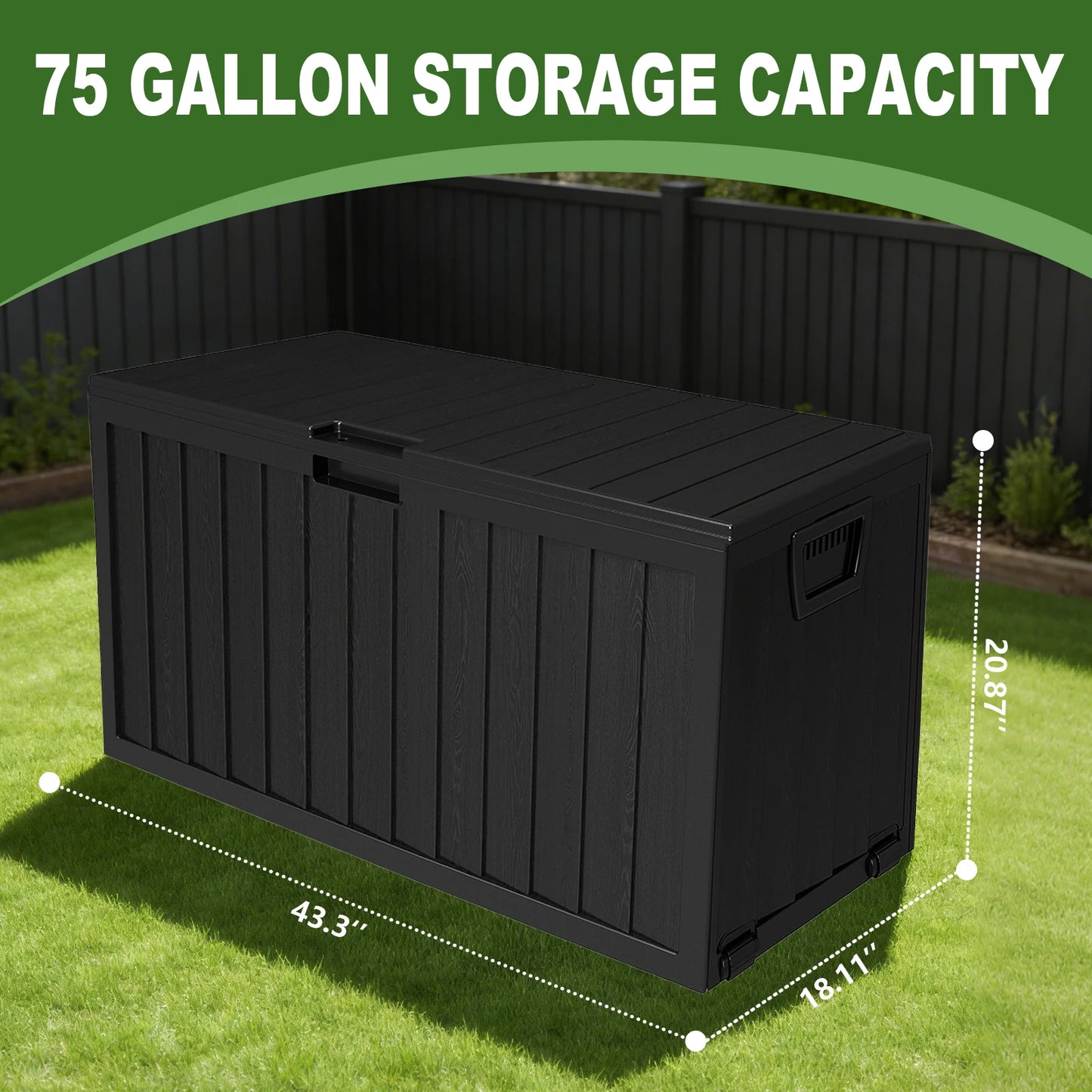 75 Gallon Heavy-Duty Waterproof Outdoor Storage Box with Flip-Top Lid & Large Deck Box Suitable for Pool Accessories, Tool Chest