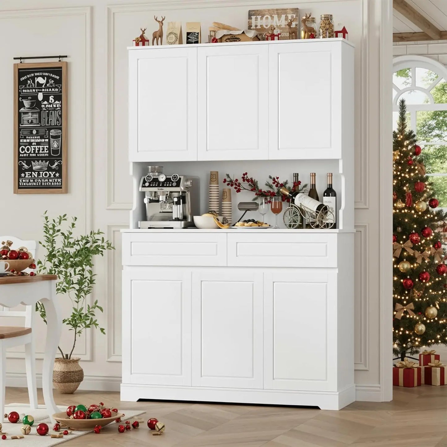 74" Pantry Cabinet, Tall Kitchen Pantry Cabinet with 6 Doors and 2 Drawers, Kitchen Hutch with Wide Countertop