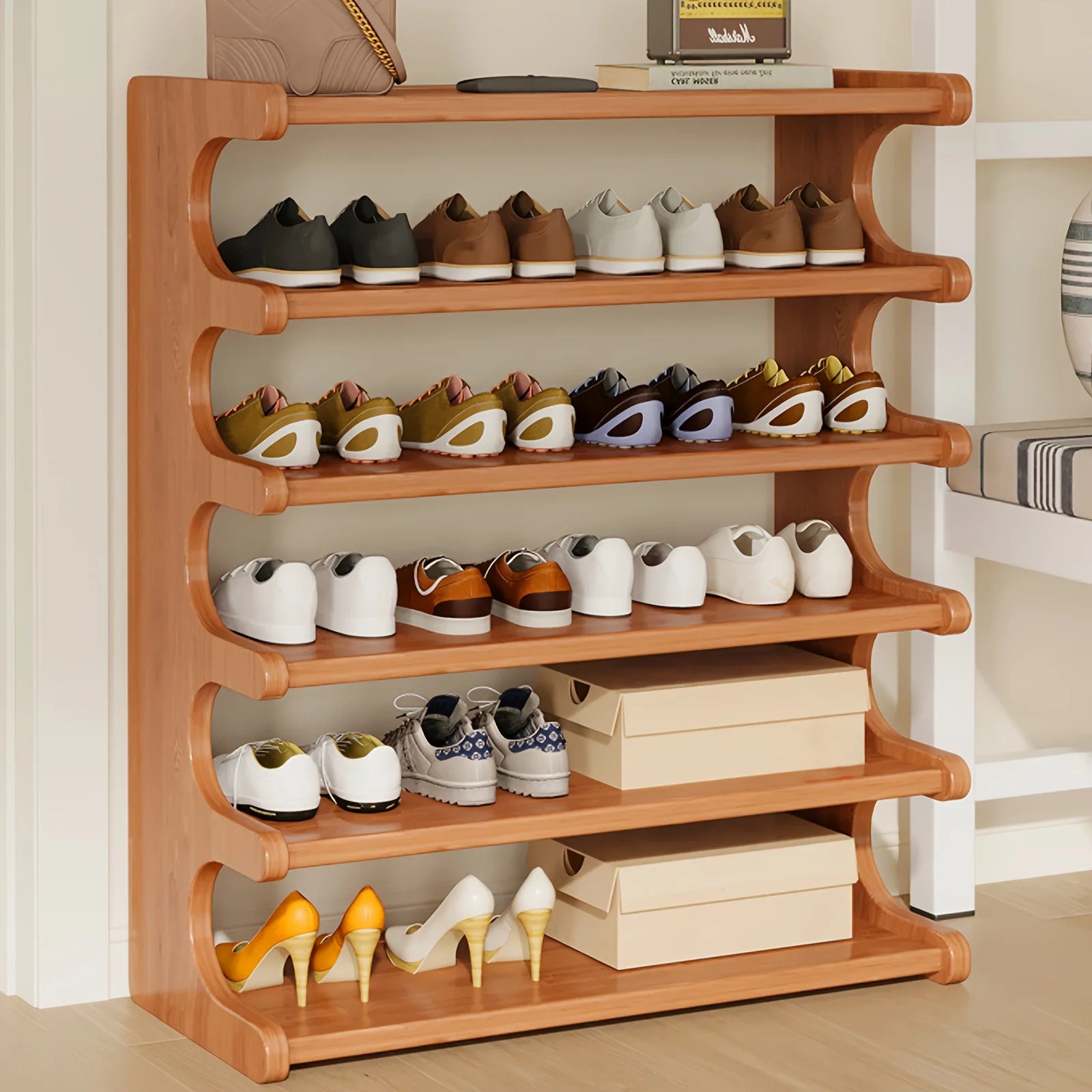 Multi-Tier Shoe Storage Rack, Compact Space-Saving Easy Assembly, Squa ...