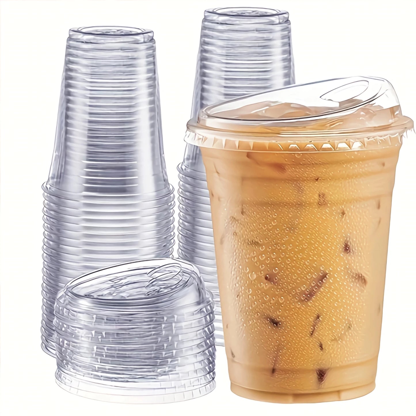 Clear Plastic Cups with Lids 10 Pack, 16 oz Disposable Cups for Iced Coffee Bubble Tea, Durable & Leak-Proof
