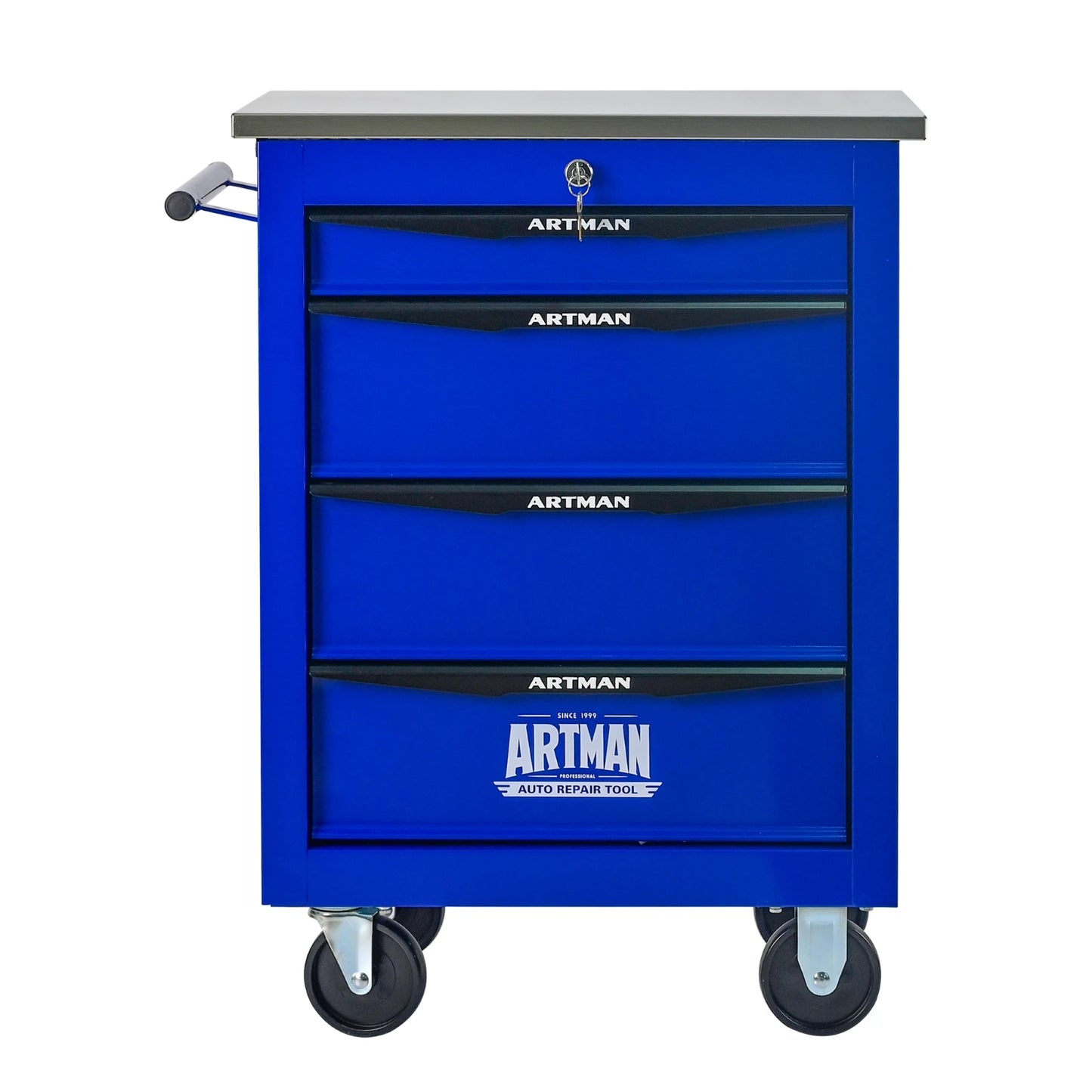 4-drawer wheeled toolbox trolley, tool cabinet, tool storage cabinet with lock and key, suitable for workshops, garages,blue