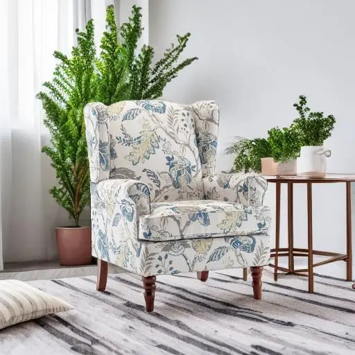 Floral Accent Chair,High Back Upholstered Armchair with Solid Legs,Leisure Single Sofa Chair for Living Room,Bedroom,Home Office