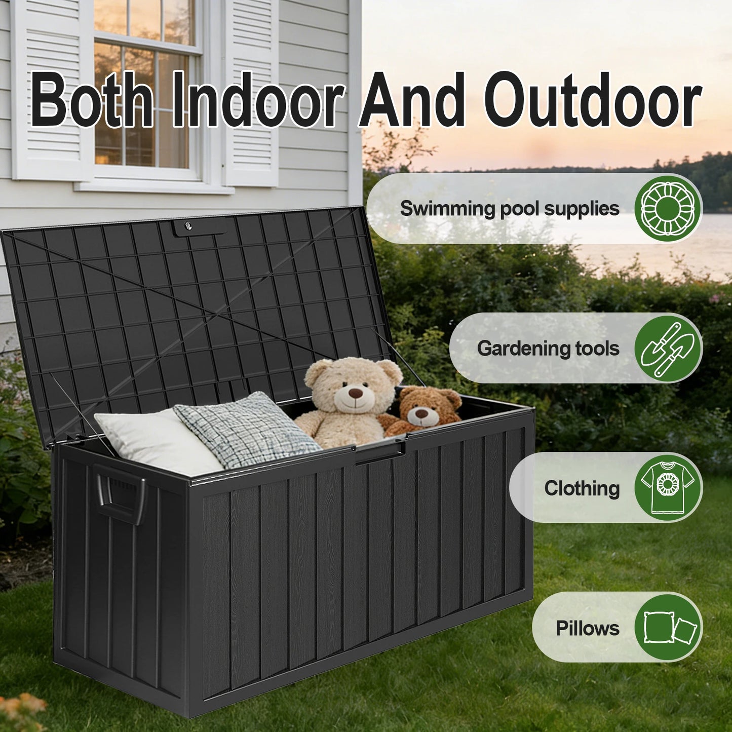 75 Gallon Heavy-Duty Waterproof Outdoor Storage Box with Flip-Top Lid & Large Deck Box Suitable for Pool Accessories, Tool Chest