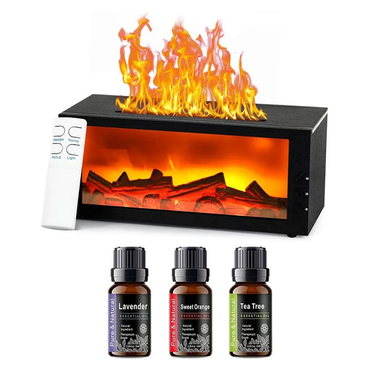 Upgraded 300ml Fireplace Diffuser Essential Oil 7 Colorful Large Flame Fire Humidifier Changing Aroma Diffuser for Aromatherapy