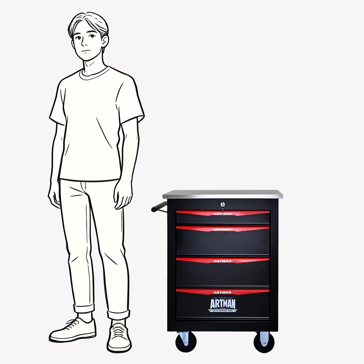 4-drawer wheeled toolbox trolley, tool cabinet, tool storage cabinet with lock and key, suitable for workshops, garages,blue