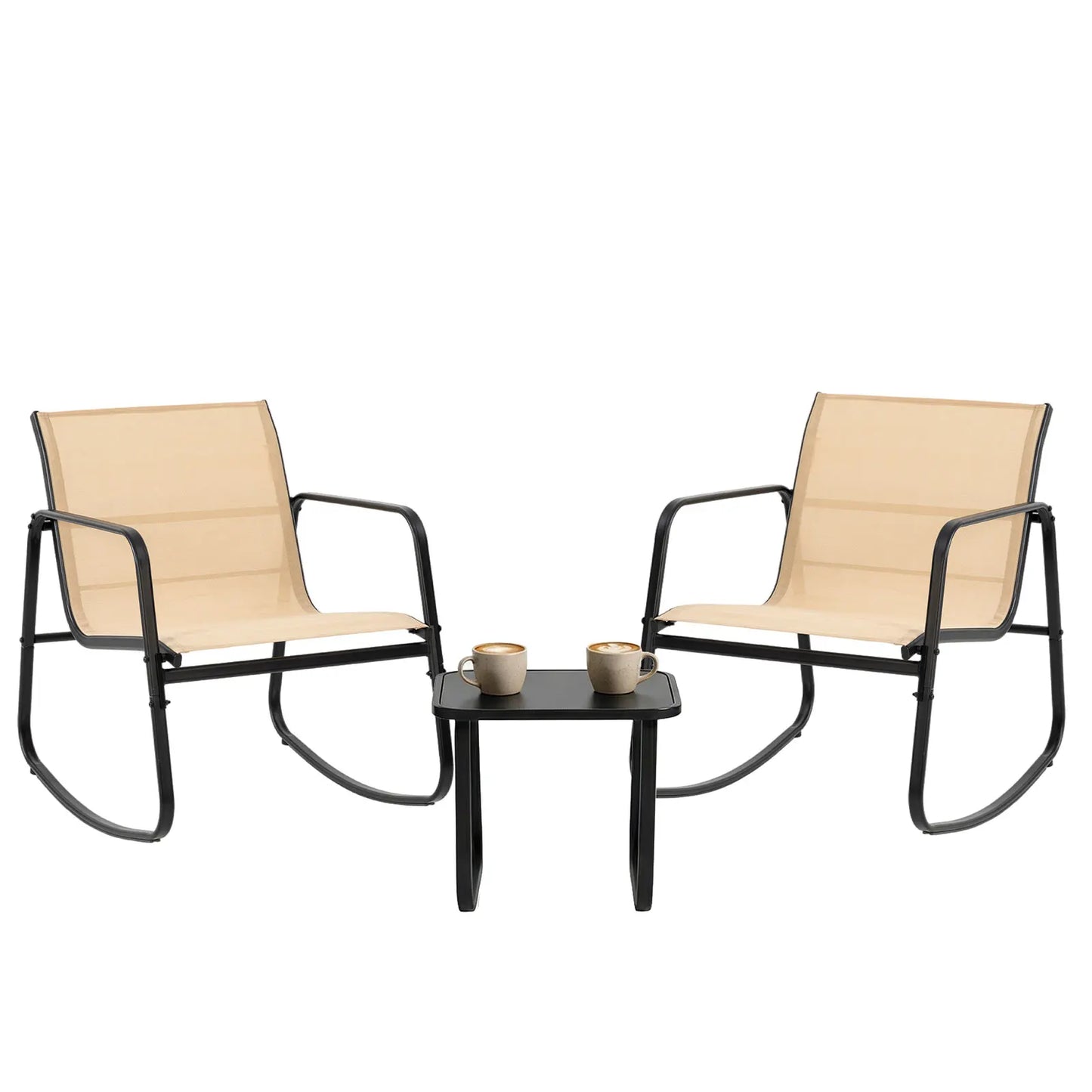 JHK 3 Piece Patio Rocking Furniture Set with Table Outdoor Metal Frame Lumbar Support Mesh Backrest Sectional Balcony Sets
