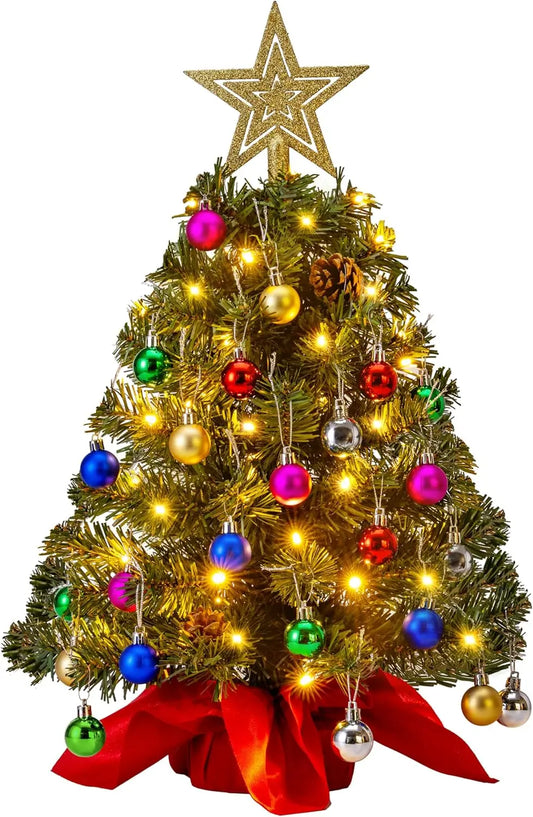 JOYFY 24"/2FT Prelit Tabletop Christmas Tree with Warm Lights Pine Cones for Best Holiday Season Christmas Decoration