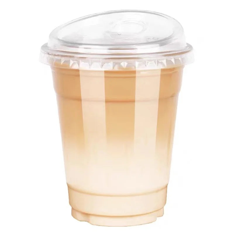 Clear Plastic Cups with Lids 10 Pack, 16 oz Disposable Cups for Iced Coffee Bubble Tea, Durable & Leak-Proof