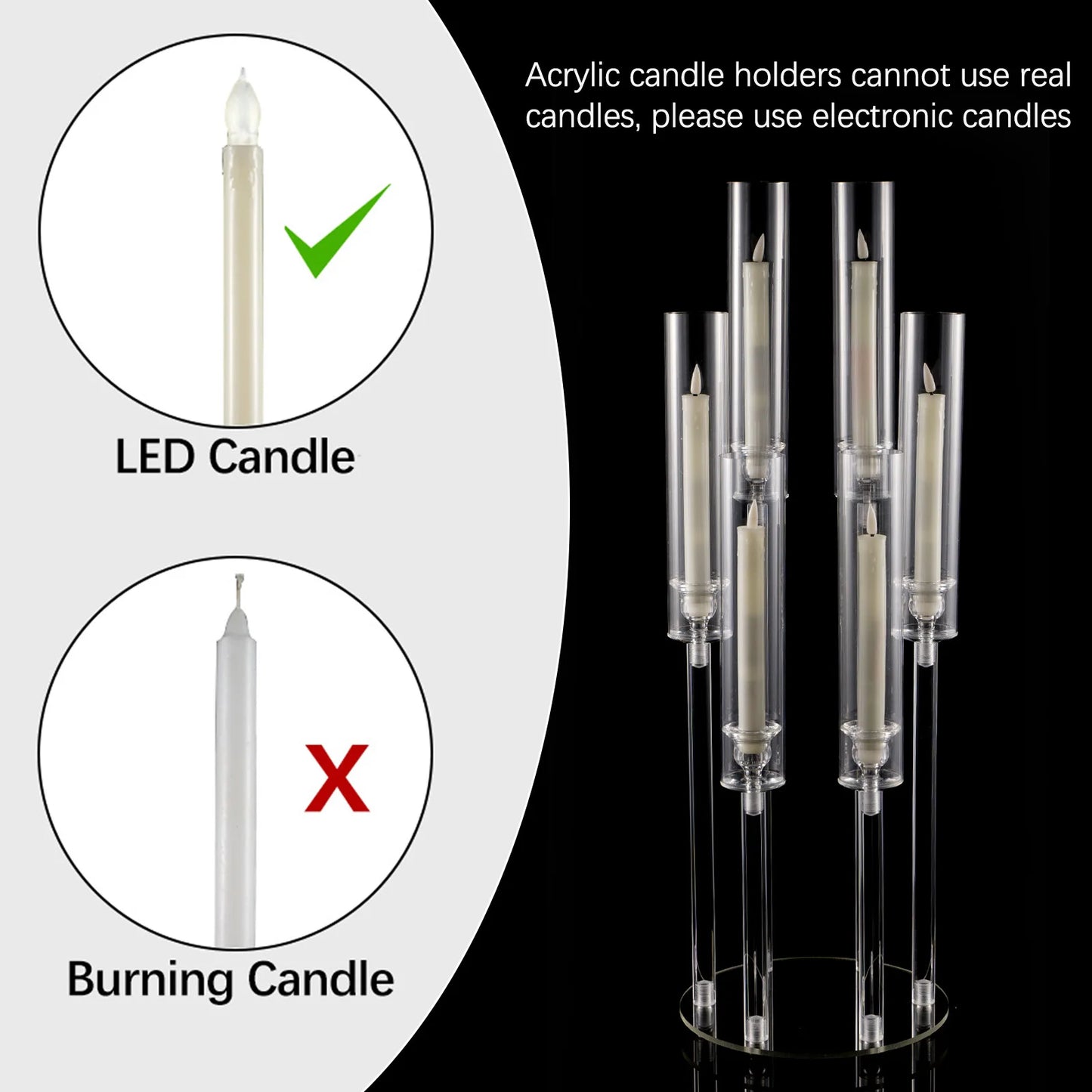 10pcs Candlestick Holde 6 Arm Candelabras Clear Taper Candle Holders Candlestick Holder for Wedding, Party, Dining Table