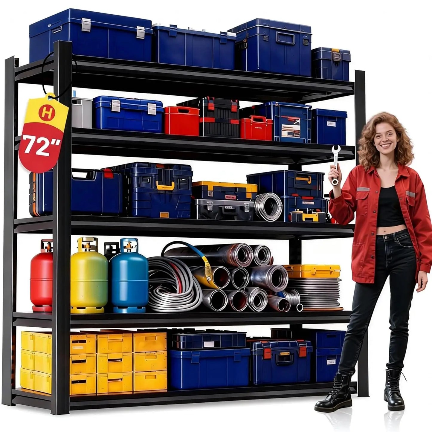 72''H × 40''W Garage Shelving, Metal Shelving Unit and Storage, 2500lb Standing Shelves,Heavy Duty Shelving with, Customized