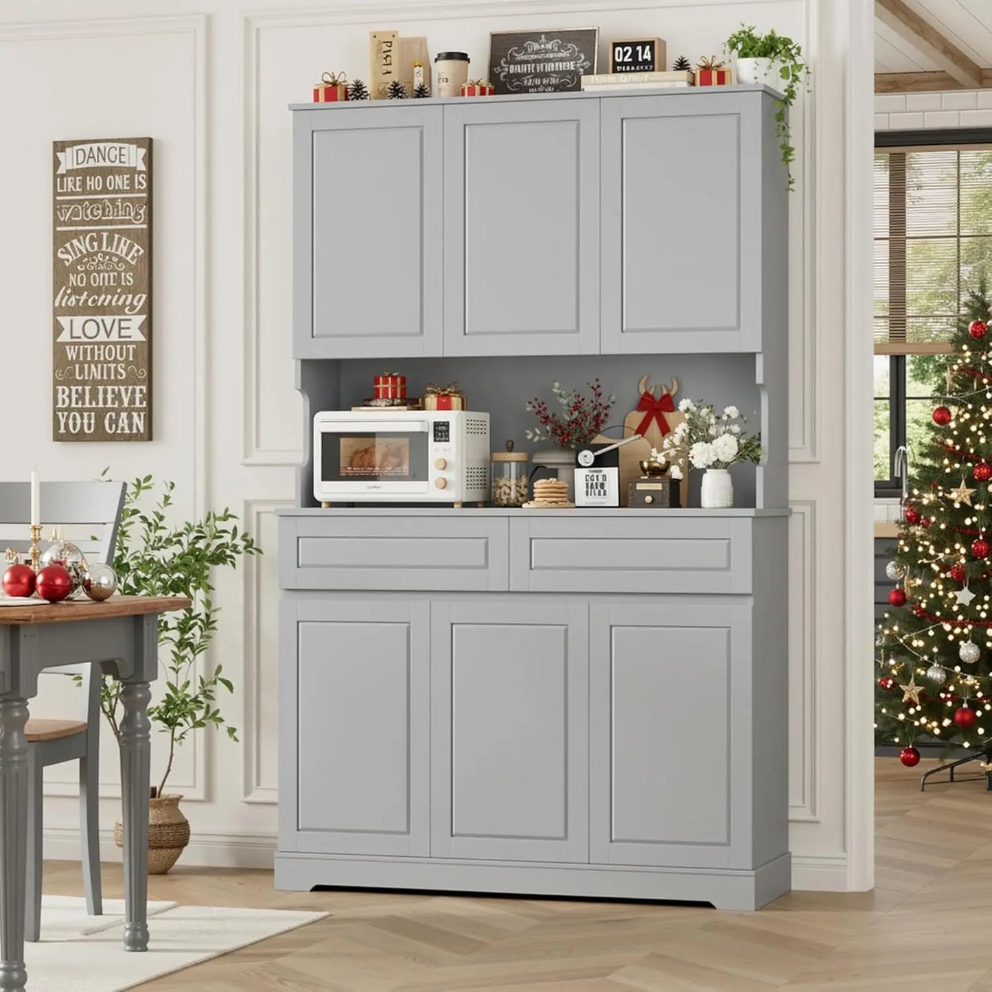 74" Pantry Cabinet, Tall Kitchen Pantry Cabinet with 6 Doors and 2 Drawers, Kitchen Hutch with Wide Countertop