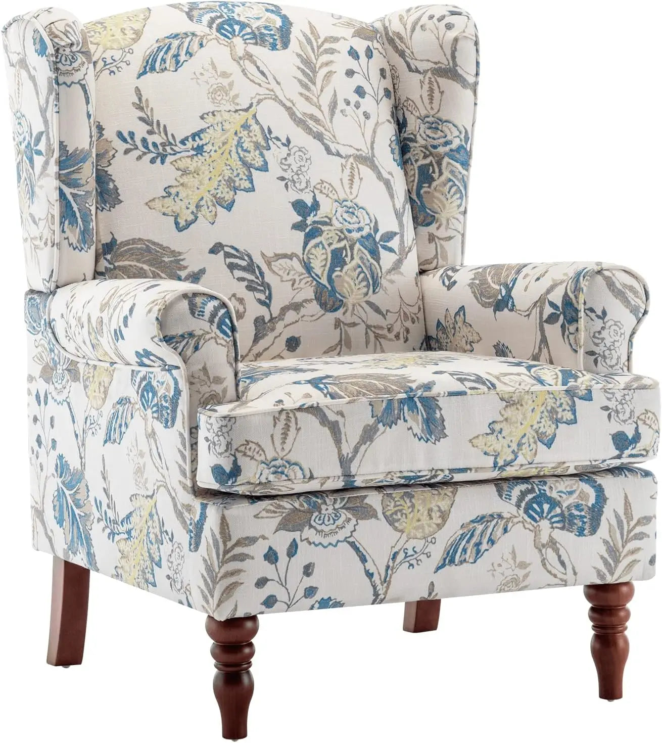 Floral Accent Chair,High Back Upholstered Armchair with Solid Legs,Leisure Single Sofa Chair for Living Room,Bedroom,Home Office