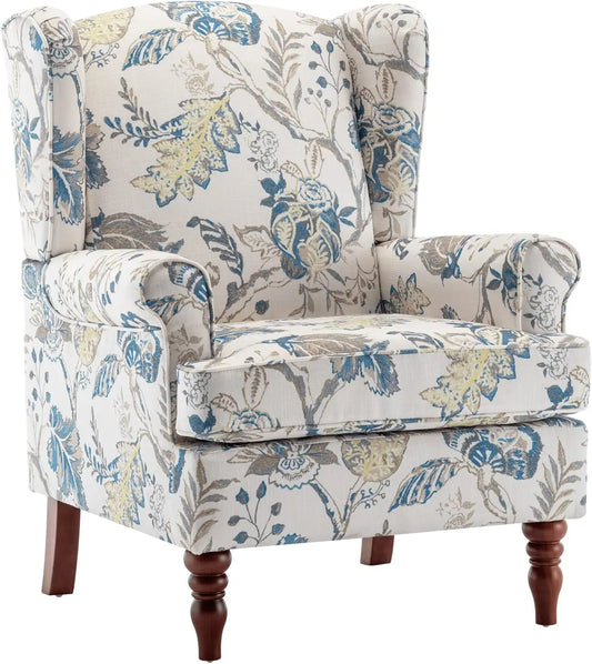 Floral Accent Chair,High Back Upholstered Armchair with Solid Legs,Leisure Single Sofa Chair for Living Room,Bedroom,Home Office