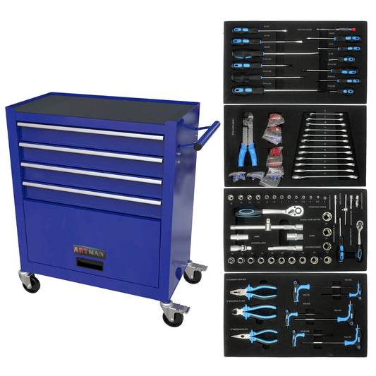 24.4"Inch Tool Cabinet,4 Drawer Rolling Tool Box with Key Lock and 4 Wheels for Garages,Warehouses,Workshops,Repair Shops,blue