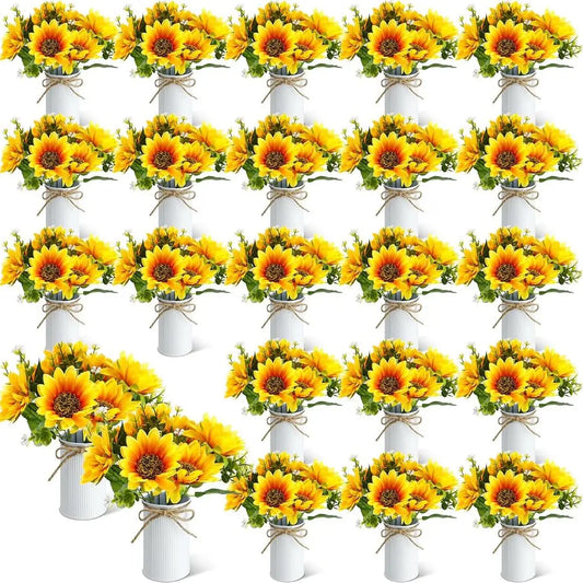 Sunflowers Centerpieces Artificial Vase Rustic Faux Flower Home Spring Kitchen Decor (White)