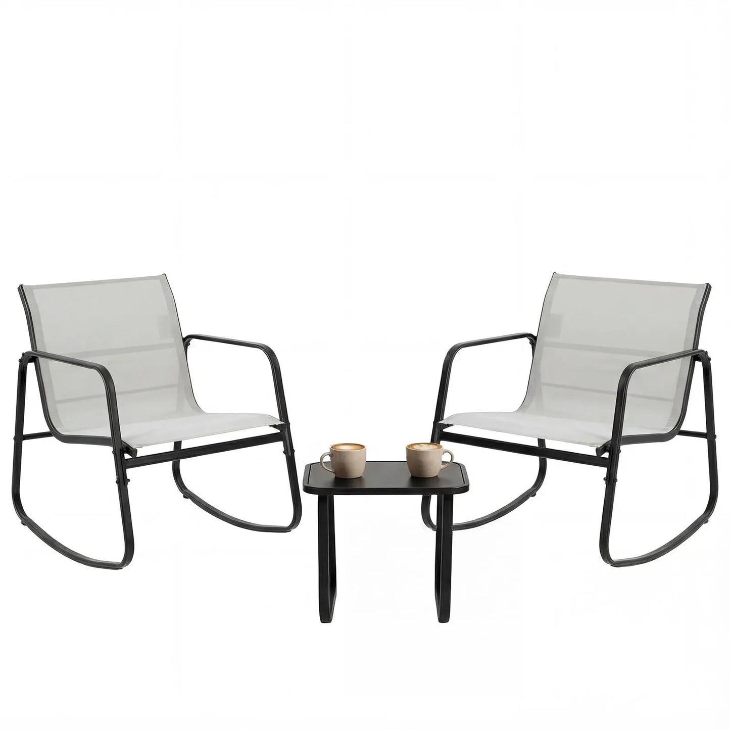 JHK 3 Piece Patio Rocking Furniture Set with Table Outdoor Metal Frame Lumbar Support Mesh Backrest Sectional Balcony Sets
