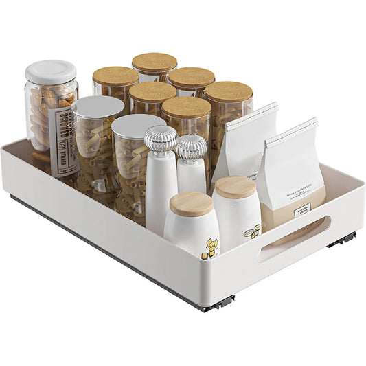 Pull Out Cabinet Organizer, Heavy Duty Slide Out Drawers Fixed With Adhesive Film, Storage Organization Tray for Kitchen Pantry