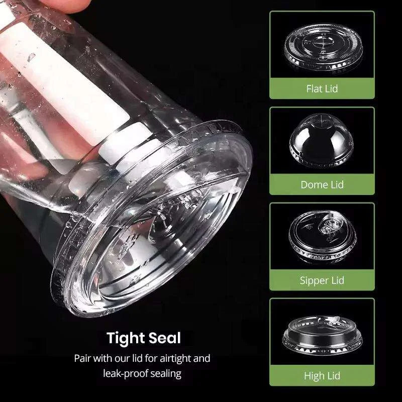 Clear Plastic Cups with Lids 10 Pack, 16 oz Disposable Cups for Iced Coffee Bubble Tea, Durable & Leak-Proof