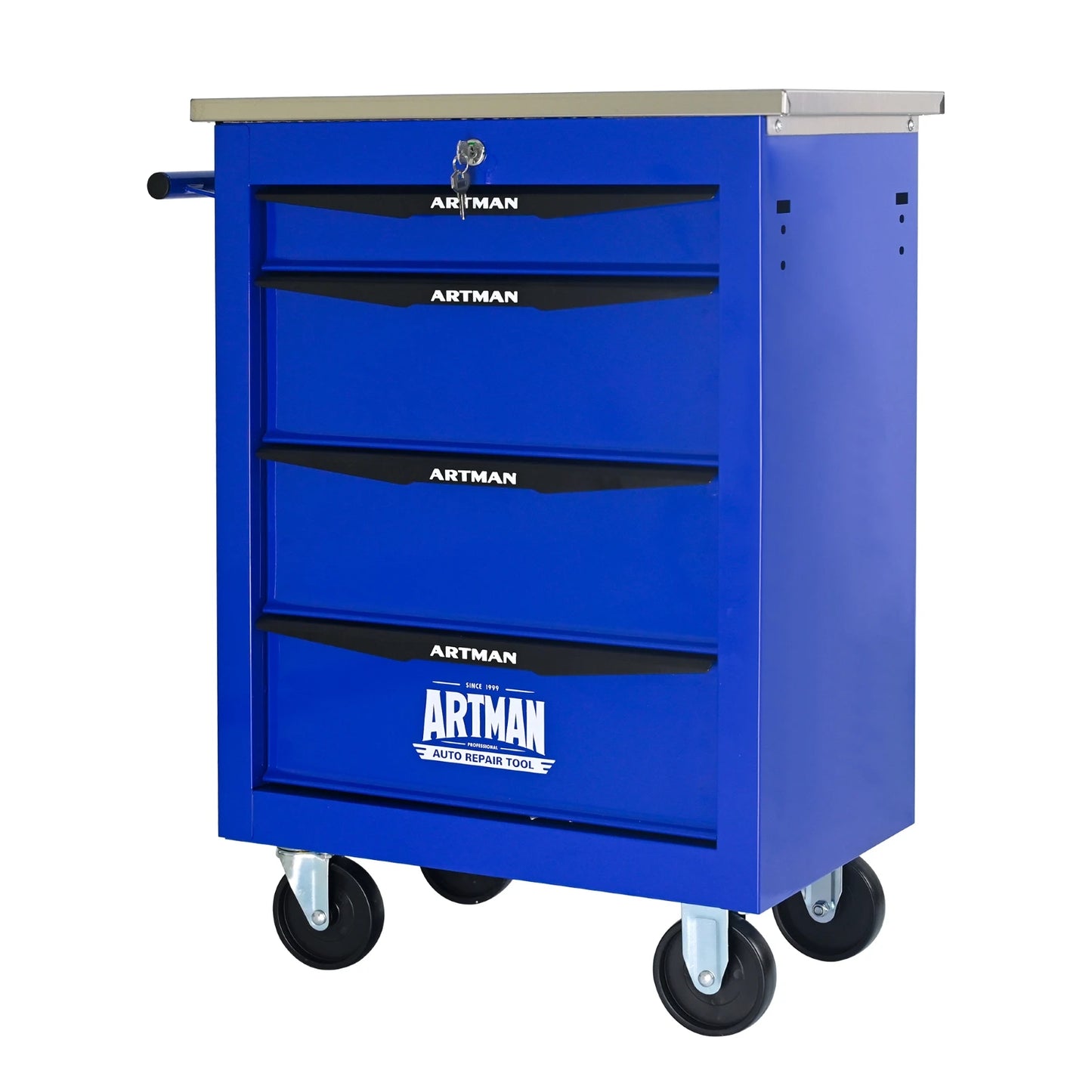 4-drawer wheeled toolbox trolley, tool cabinet, tool storage cabinet with lock and key, suitable for workshops, garages,blue