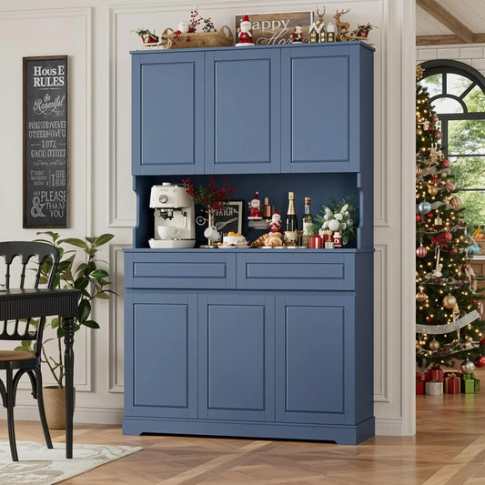 74" Pantry Cabinet, Tall Kitchen Pantry Cabinet with 6 Doors and 2 Drawers, Kitchen Hutch with Wide Countertop