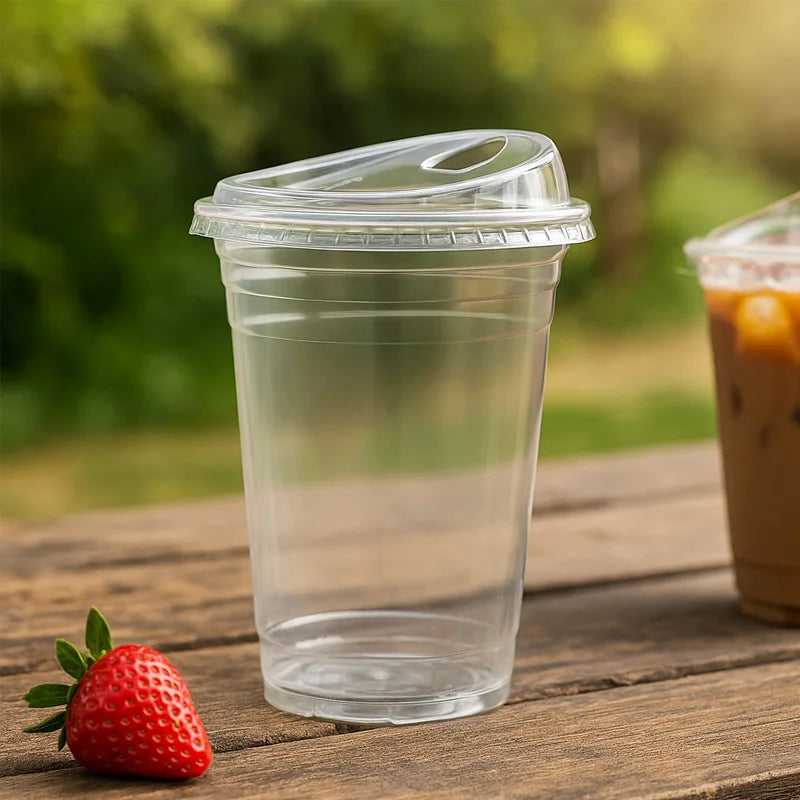 Clear Plastic Cups with Lids 10 Pack, 16 oz Disposable Cups for Iced Coffee Bubble Tea, Durable & Leak-Proof