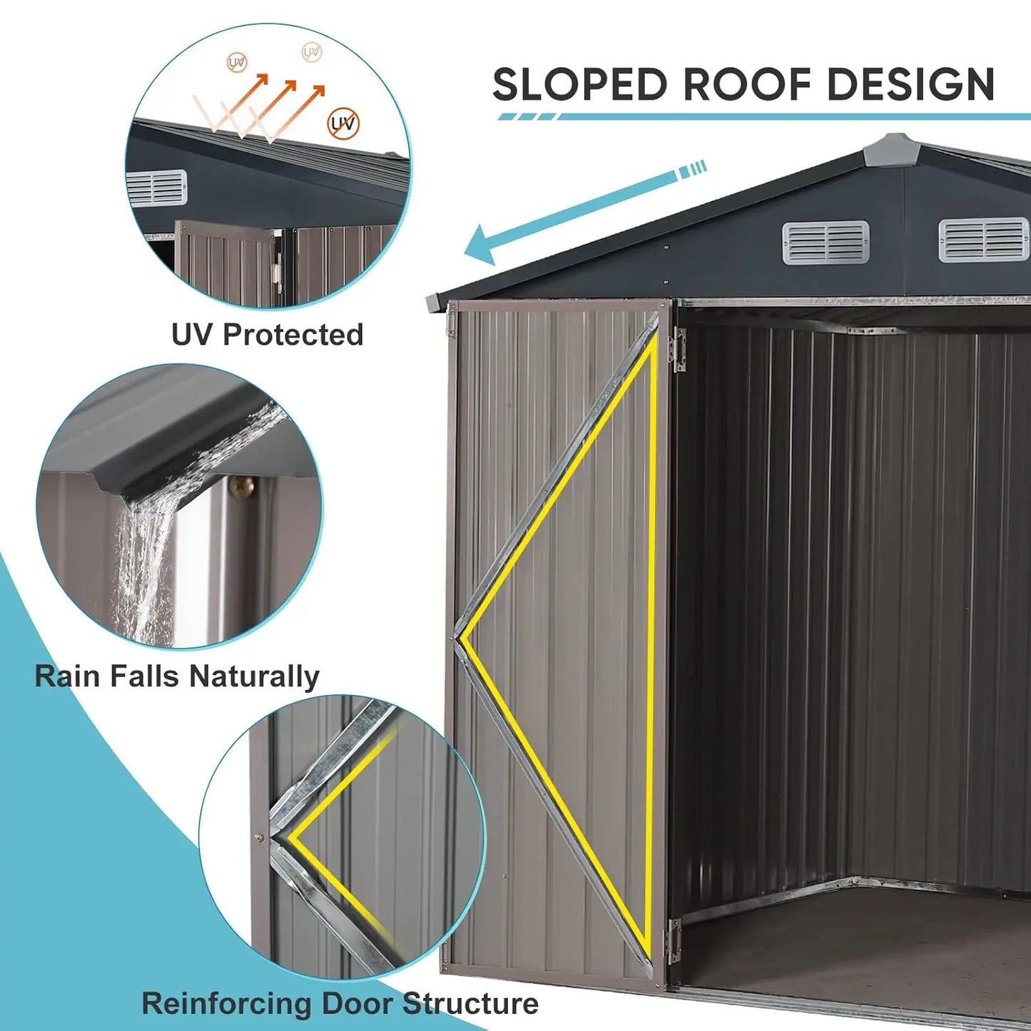 8'x6' Outdoor Storage Shed, Galvanized Metal Steel Garden Shed with Upgrade Window, Double Door W/Lock, Bike, Customized