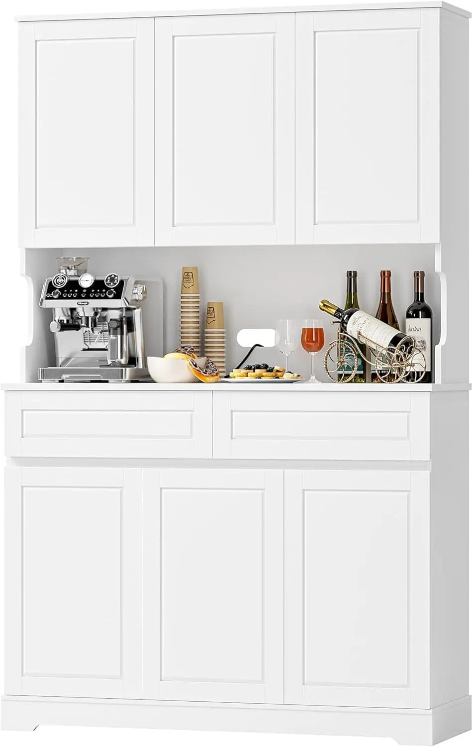 74" Pantry Cabinet, Tall Kitchen Pantry Cabinet with 6 Doors and 2 Drawers, Kitchen Hutch with Wide Countertop